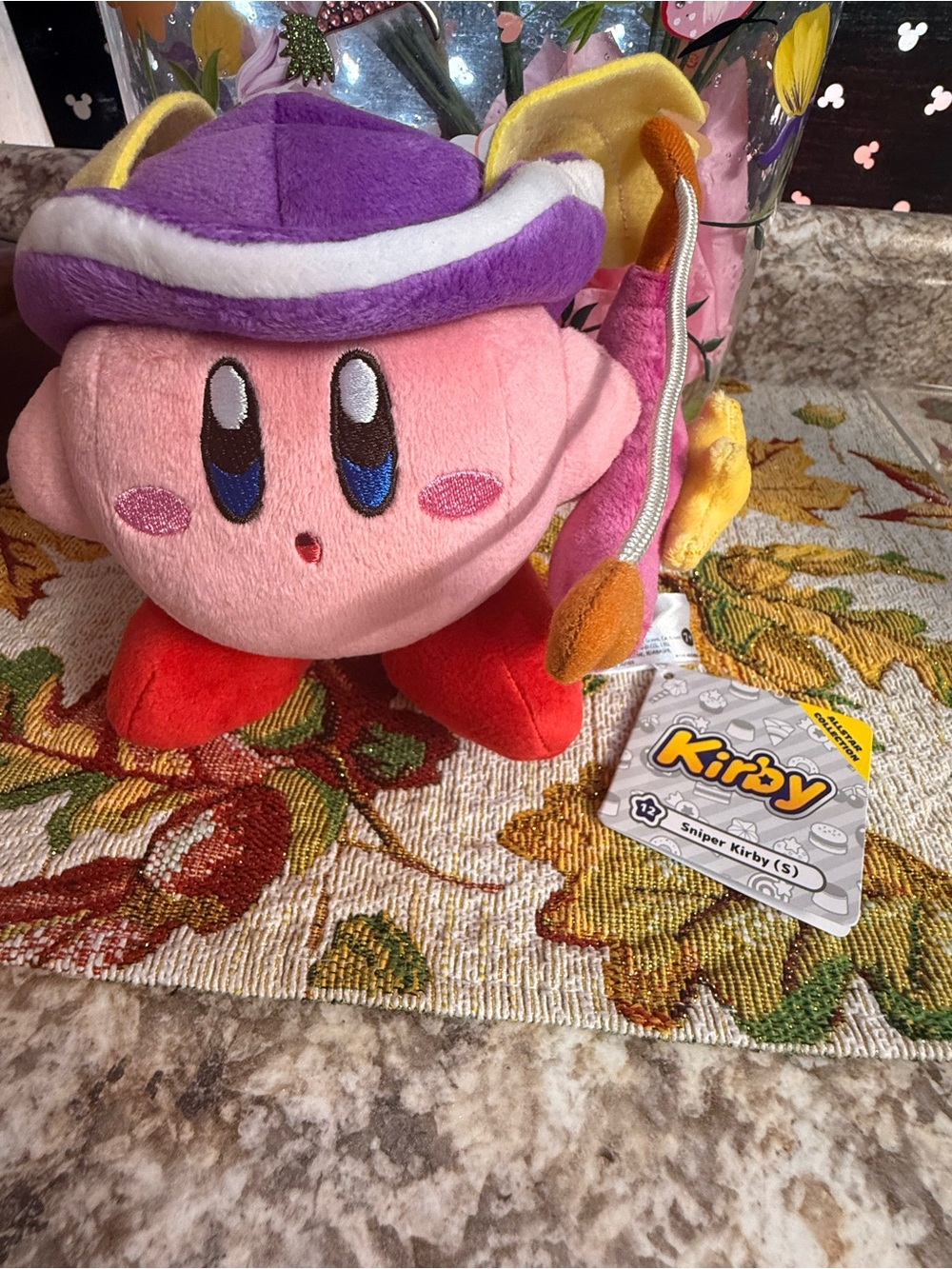Kirby Plush Toy in Pink with Purple Hat and Red Feet